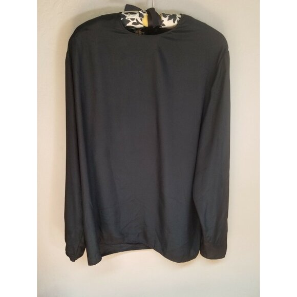 Oleg Cassini Womens Crew Neck Black Button Back Blouse Top Size 14 Long Sleeve - Picture 1 of 6